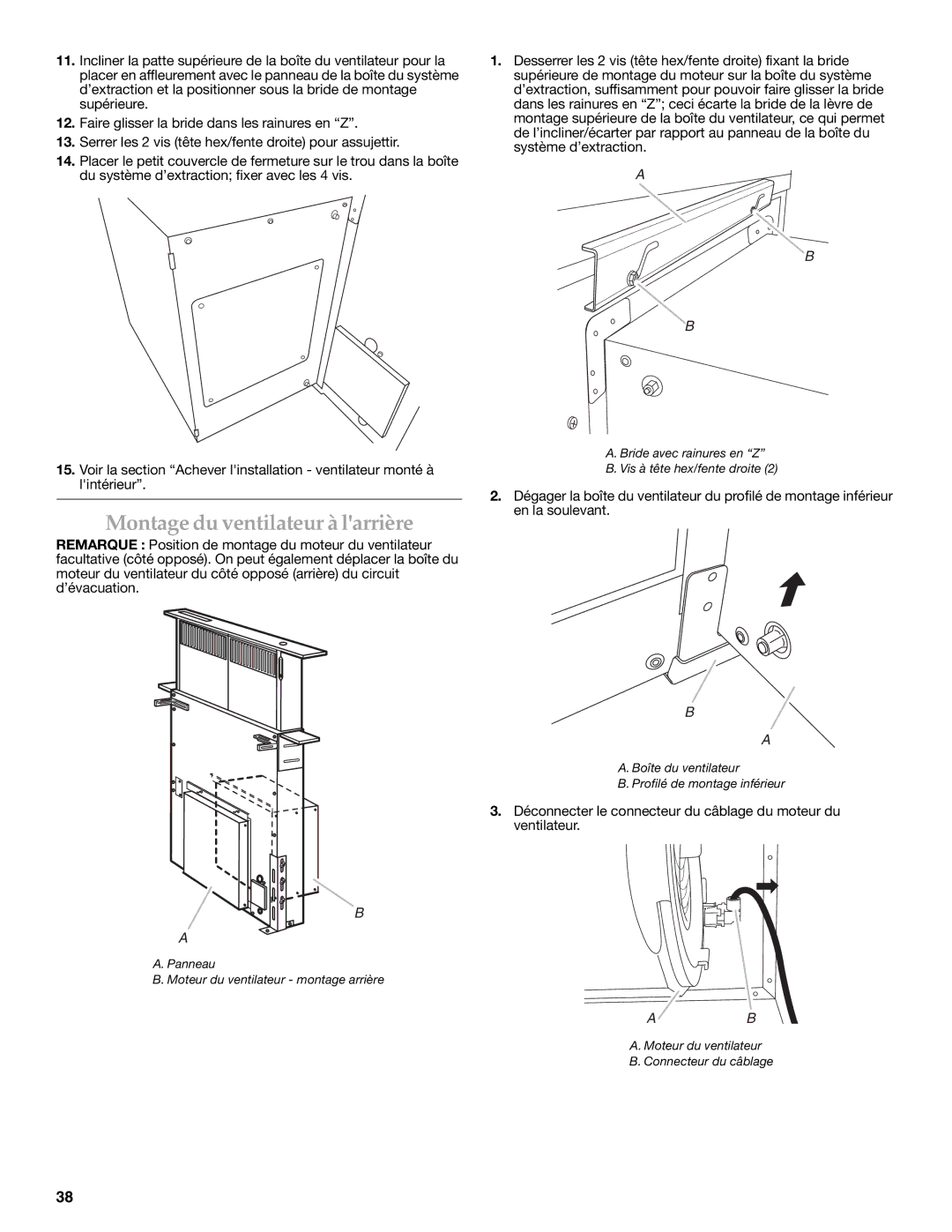 KitchenAid W101871170D installation instructions Montage du ventilateur à larrière 