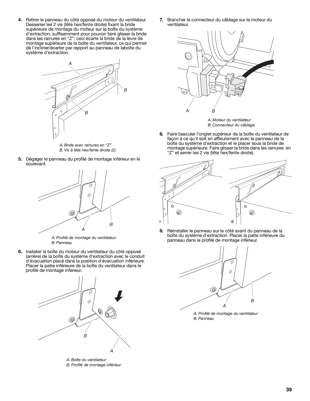 KitchenAid W101871170D installation instructions Profilé de montage du ventilateur Panneau 