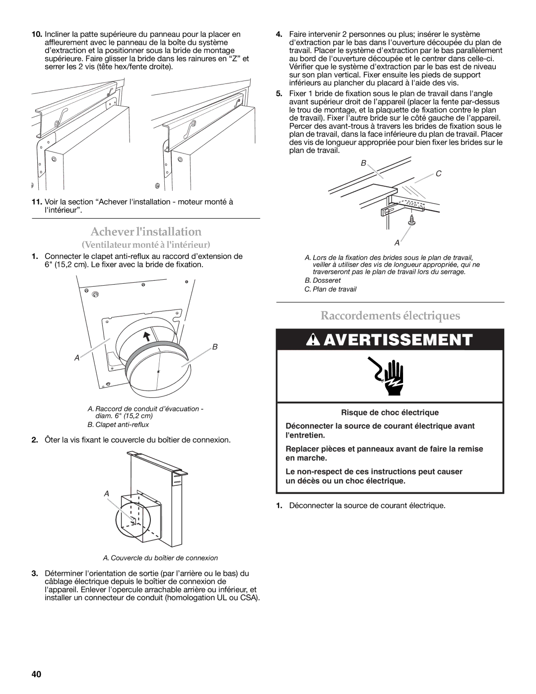 KitchenAid W101871170D installation instructions Achever linstallation, Raccordements électriques 