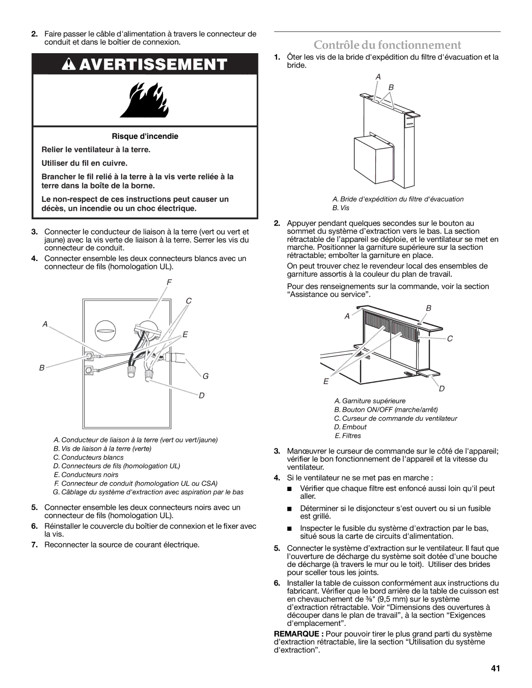 KitchenAid W101871170D installation instructions Contrôle du fonctionnement 