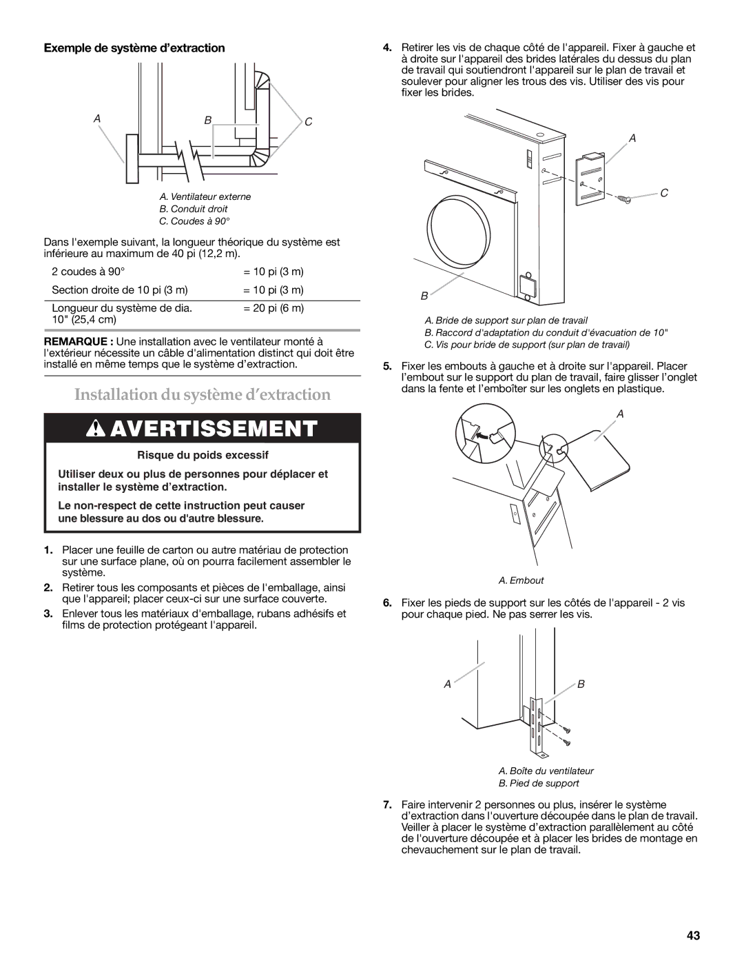 KitchenAid W101871170D installation instructions Ventilateur externe Conduit droit Coudes à 