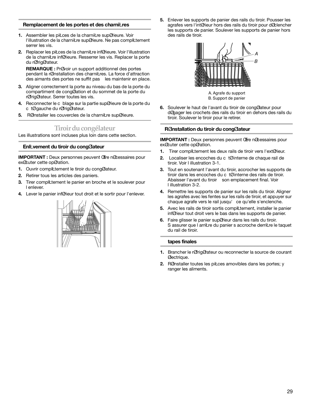 KitchenAid KBFA20ERSS01, W10187310A Tiroir du congélateur, Remplacement de les portes et des charnières, Étapes finales 