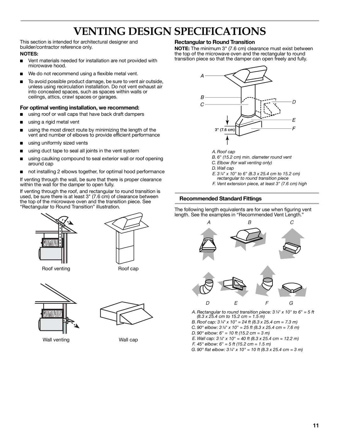 KitchenAid W10189714A, W10190011A Venting Design Specifications, For optimal venting installation, we recommend, Def G 