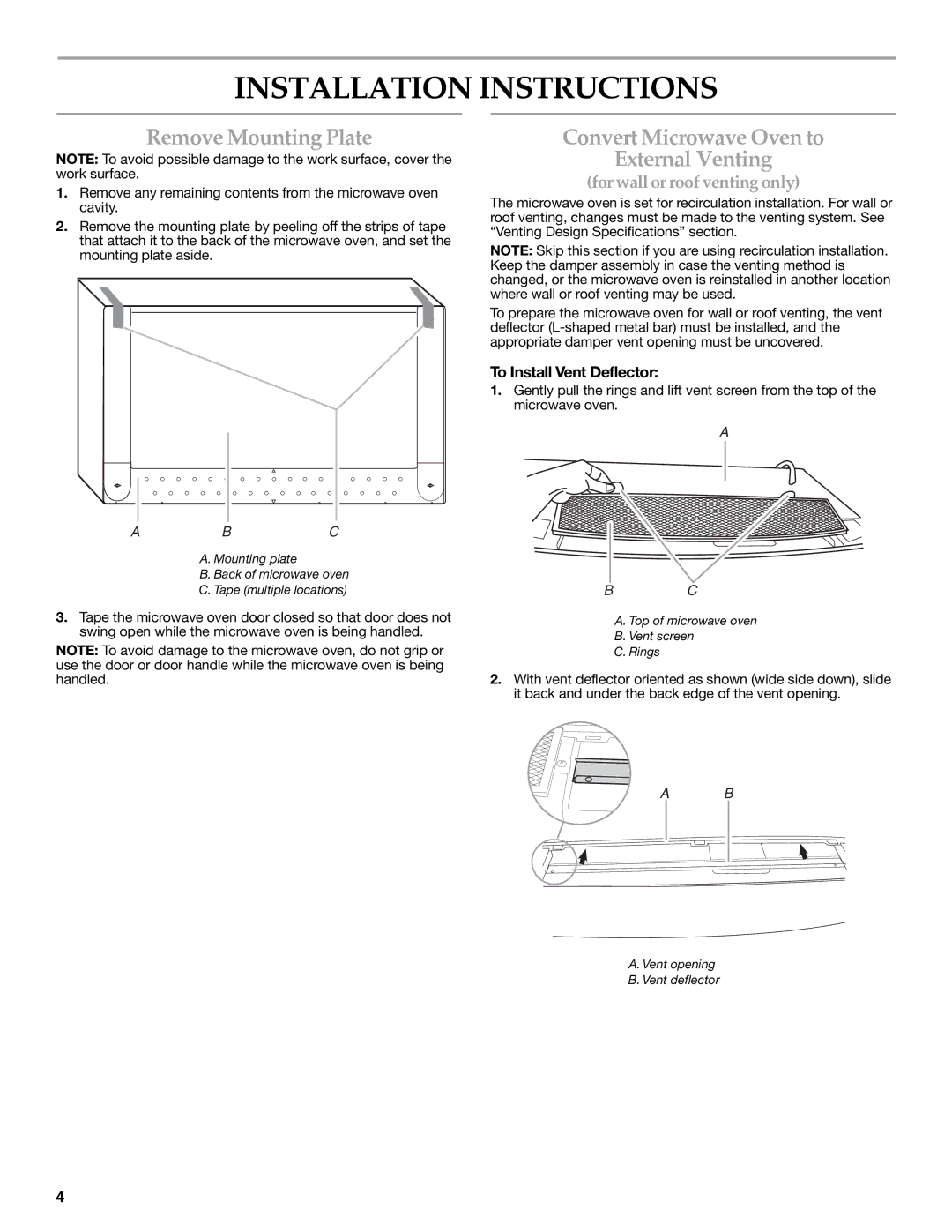 KitchenAid W10190011A Installation Instructions, Remove Mounting Plate, Convert Microwave Oven to External Venting, Abc 