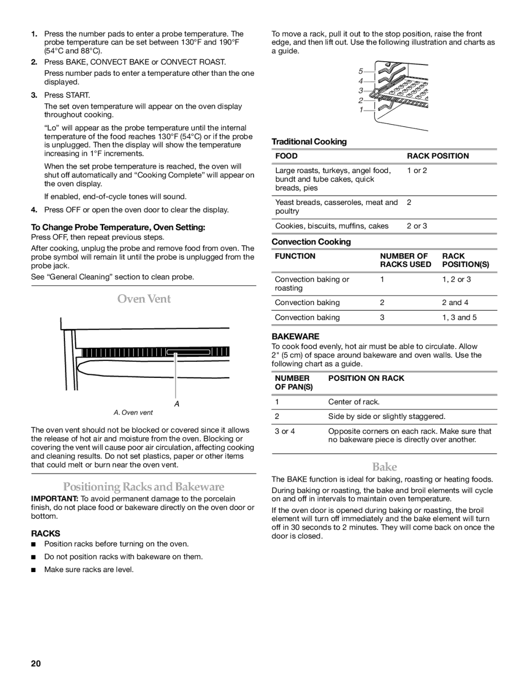 KitchenAid W10190622A, KESS908SPS manual Oven Vent, Positioning Racks and Bakeware 