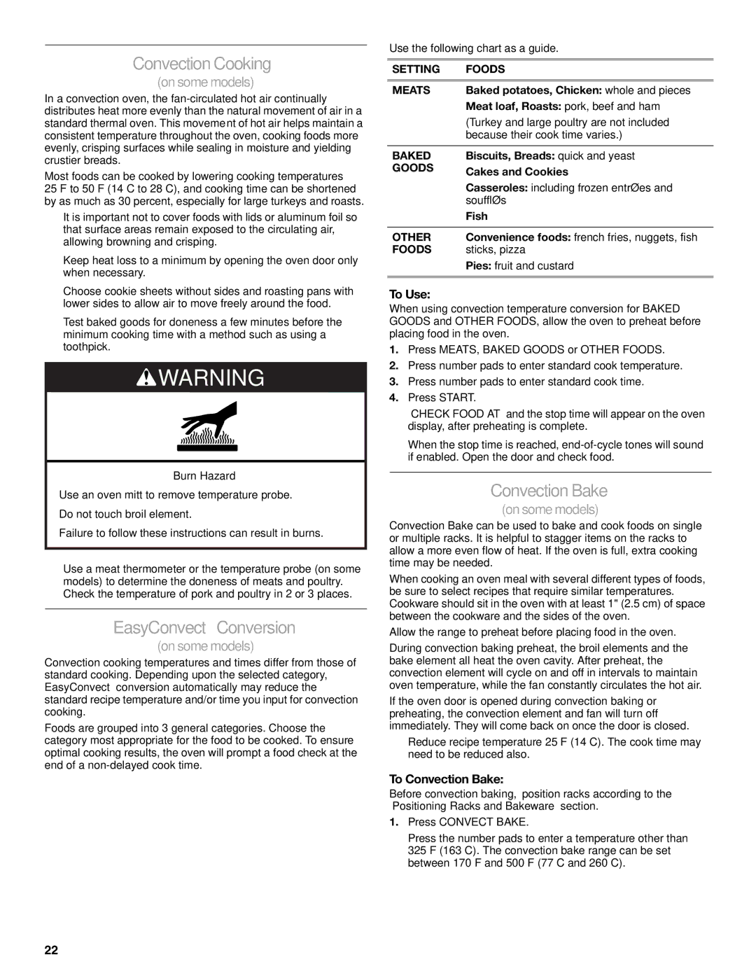 KitchenAid W10190622A, KESS908SPS manual Convection Cooking, EasyConvect Conversion, To Convection Bake 