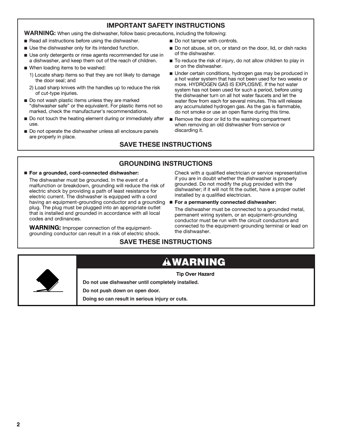 KitchenAid W10193740A, W10193741A warranty For a grounded, cord-connected dishwasher, For a permanently connected dishwasher 