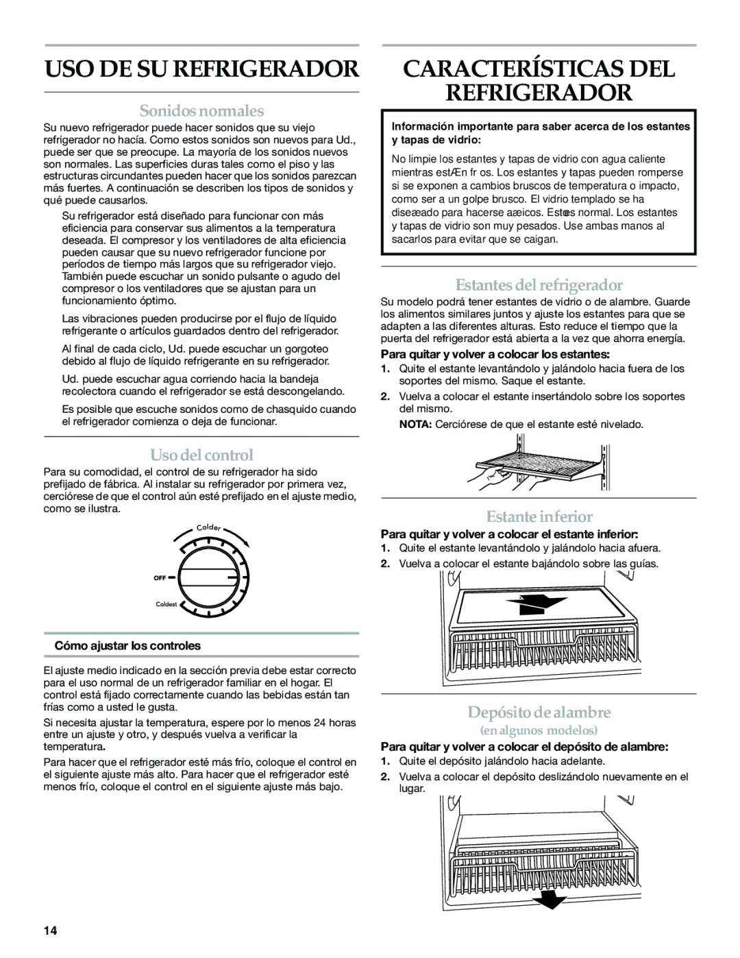 KitchenAid W10199299A / 8336411962720 manual Características DEL Refrigerador 