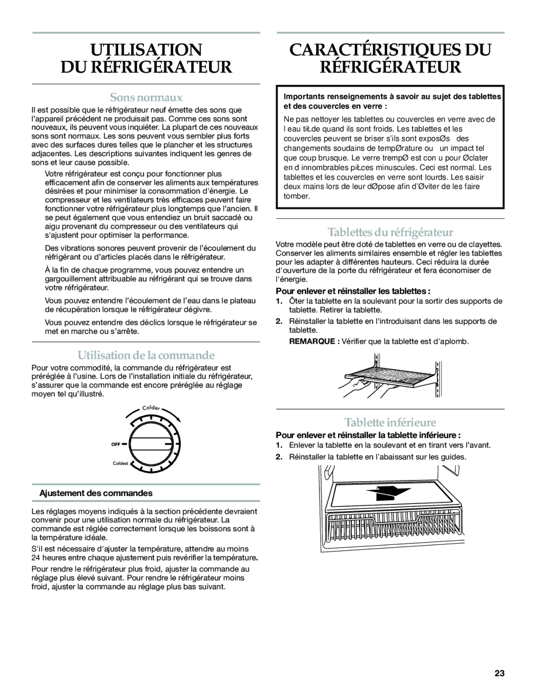 KitchenAid W10199299A / 8336411962720 manual Utilisation DU Réfrigérateur, Caractéristiques DU Réfrigérateur 