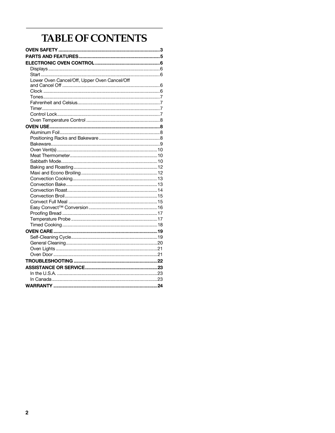 KitchenAid W10203458A manual Table of Contents 