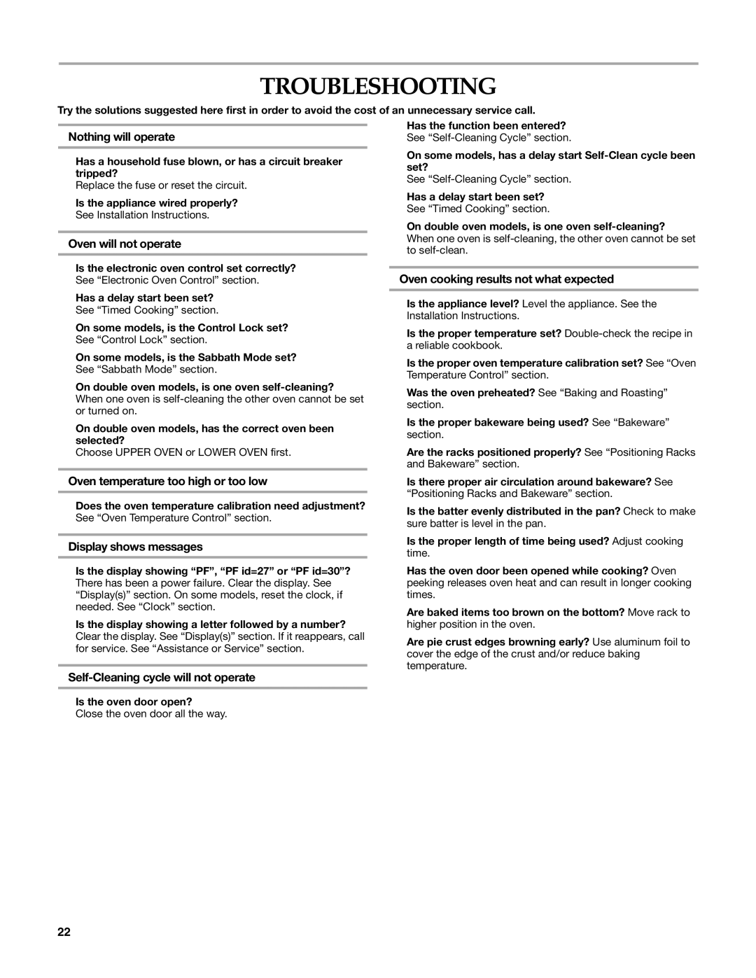 KitchenAid W10203458A manual Troubleshooting 