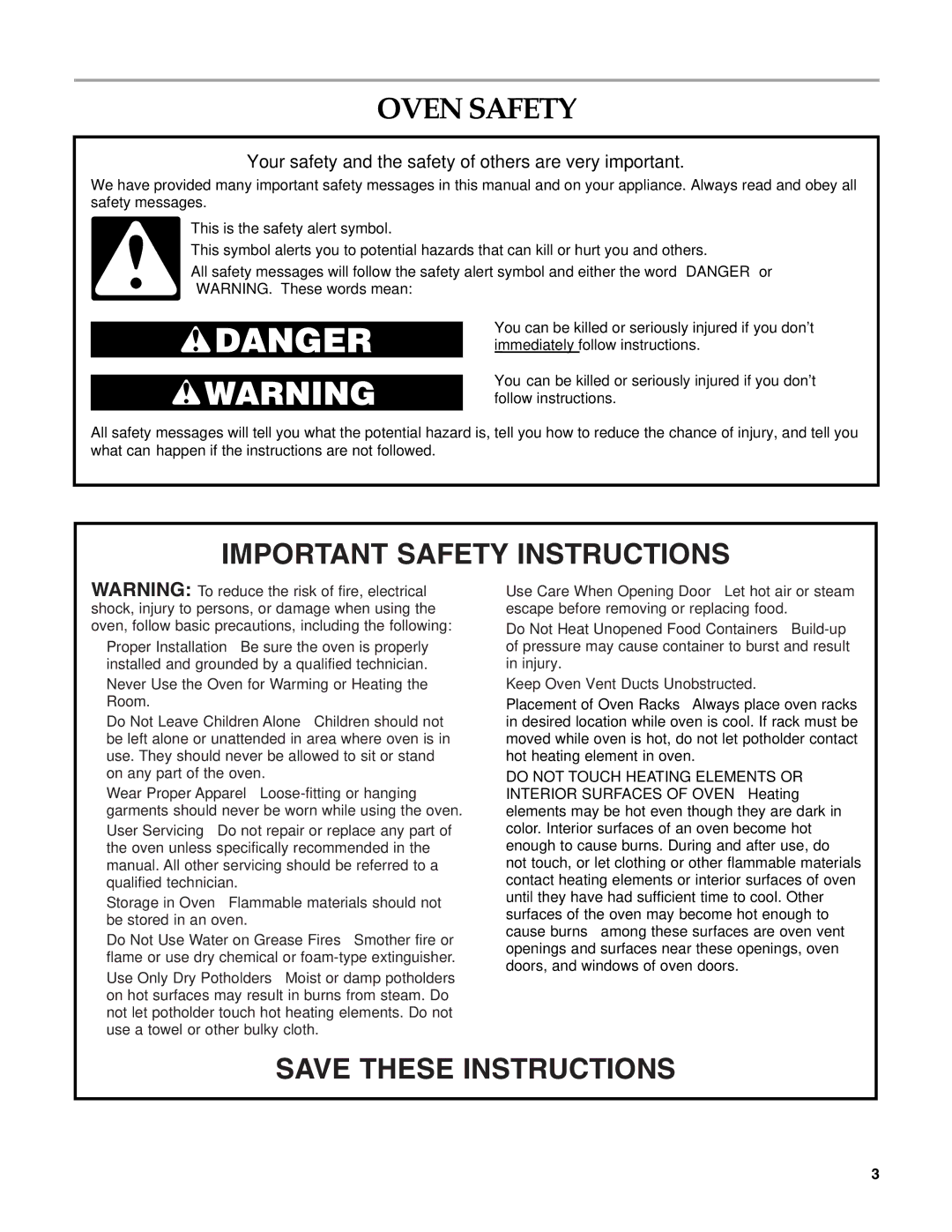 KitchenAid W10203458A manual Oven Safety, Your safety and the safety of others are very important 