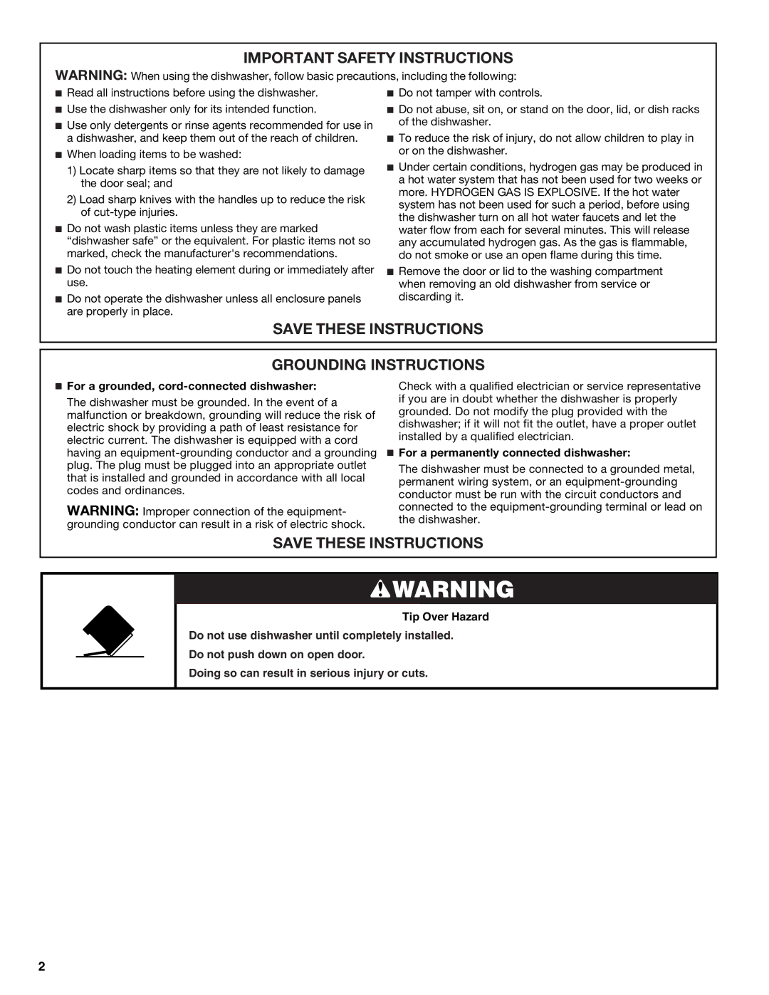 KitchenAid W10205937A, W10205938 warranty For a grounded, cord-connected dishwasher, For a permanently connected dishwasher 