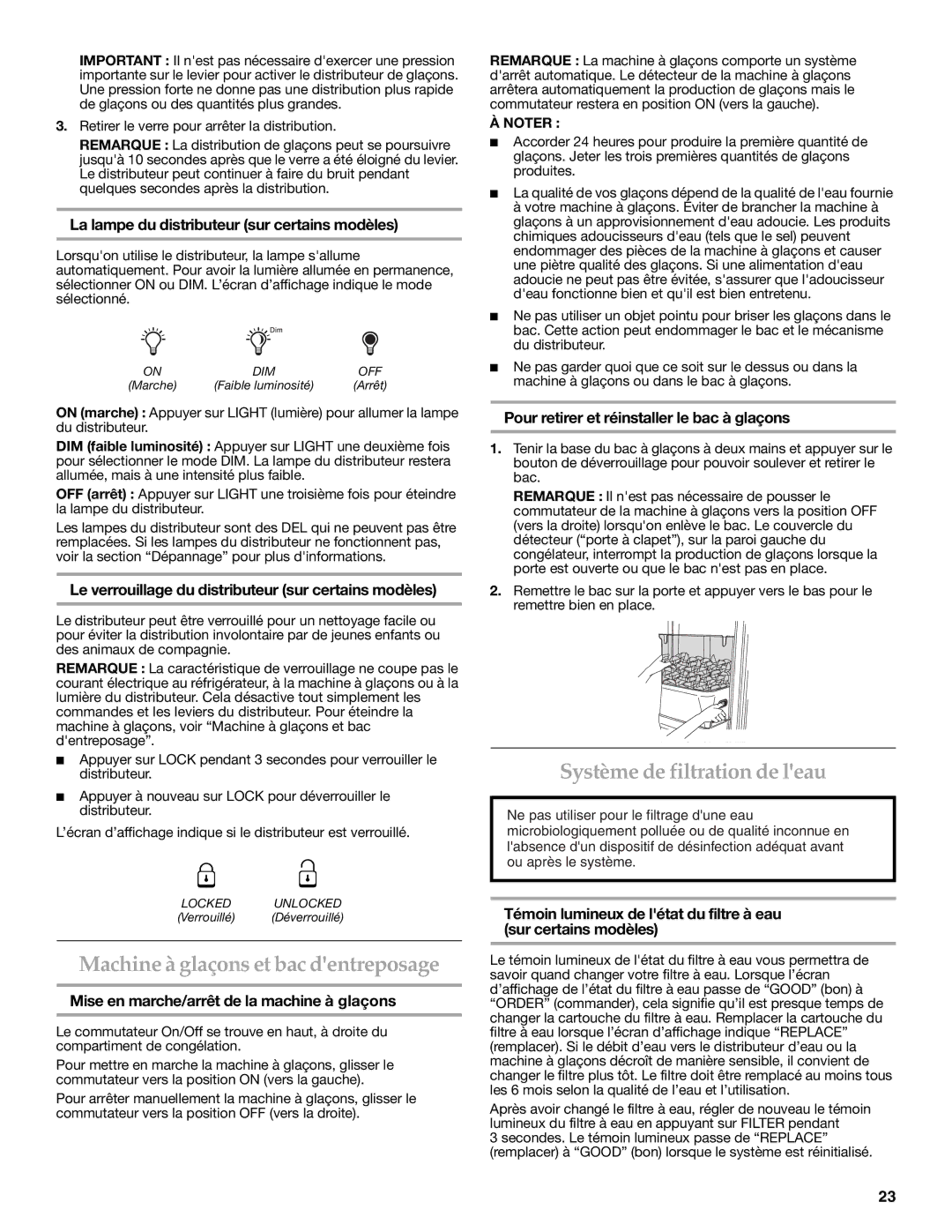 KitchenAid W10206411A, W10206410A Machine à glaçons et bac dentreposage, Système de filtration de leau 