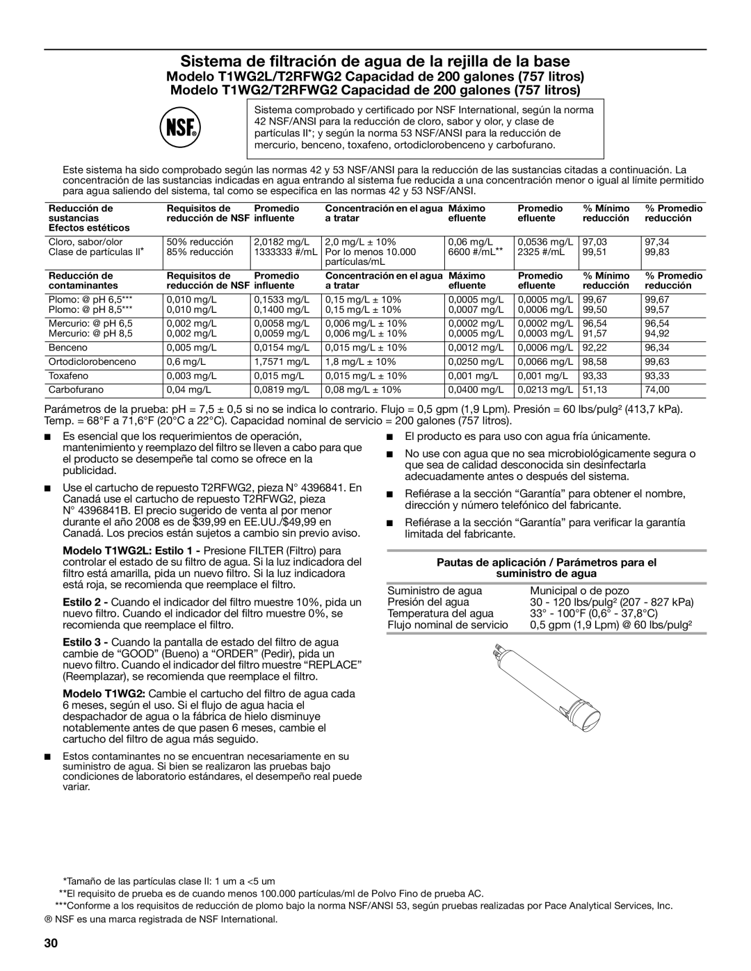 KitchenAid W10206412A, W10206413A installation instructions Sistema de filtración de agua de la rejilla de la base 