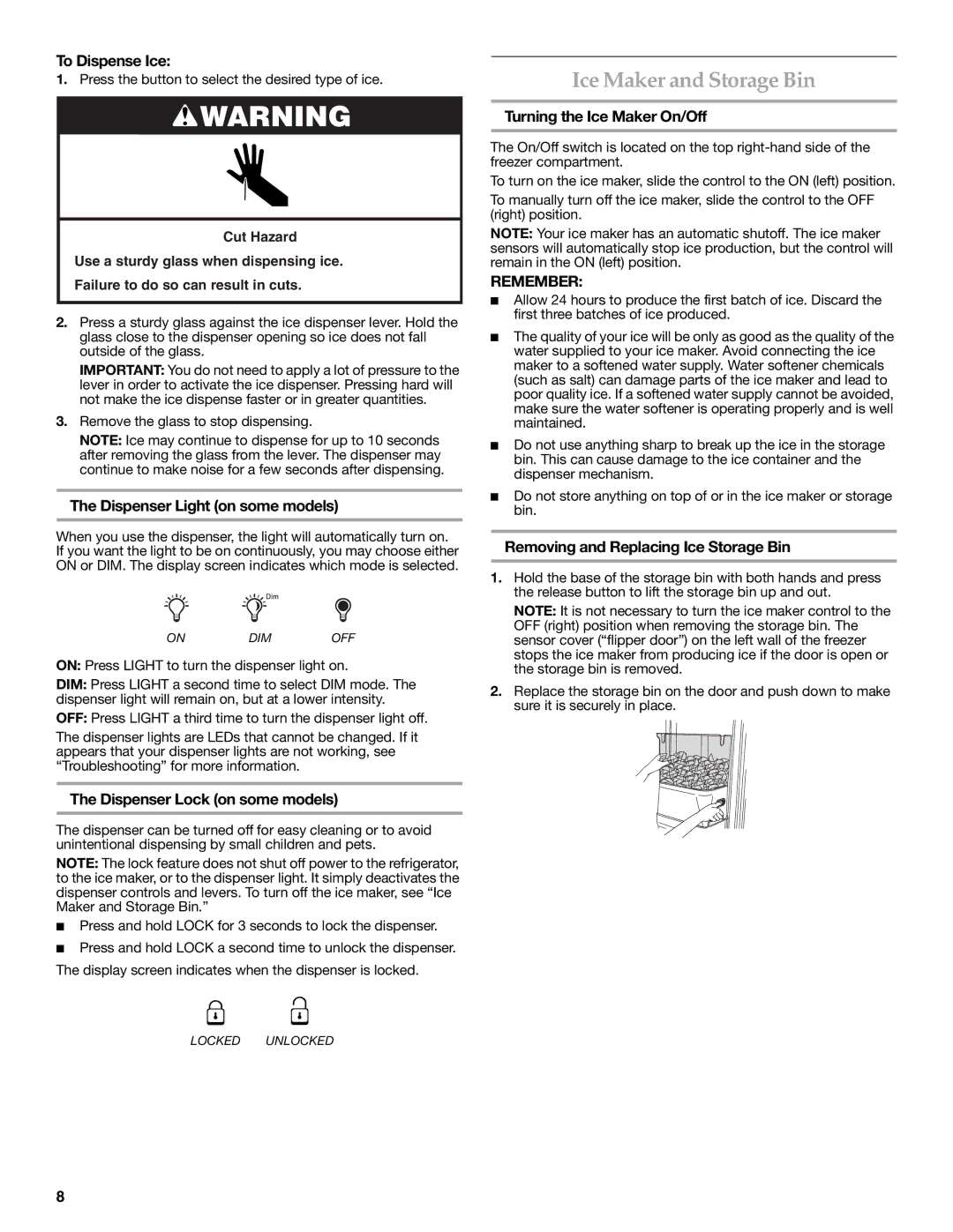 KitchenAid W10206412A, W10206413A installation instructions Ice Maker and Storage Bin 