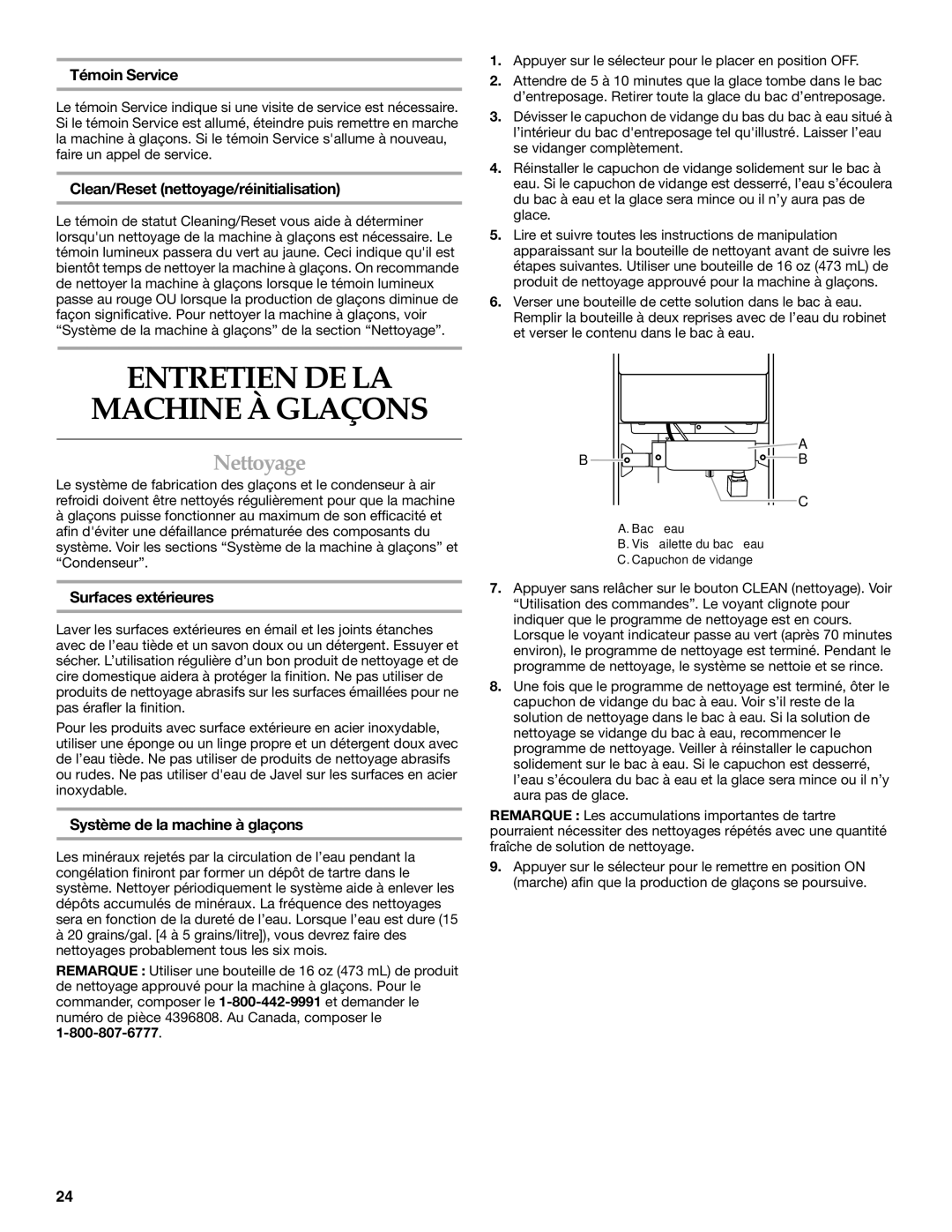 KitchenAid W10206425A manual Entretien DE LA Machine À Glaçons, Nettoyage 