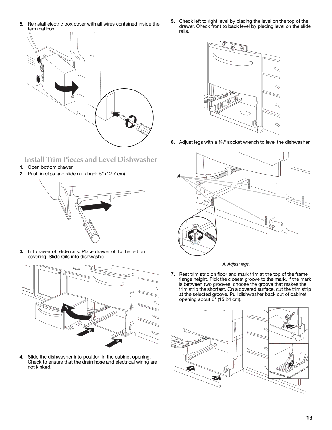 KitchenAid W10216167A installation instructions Install Trim Pieces and Level Dishwasher 