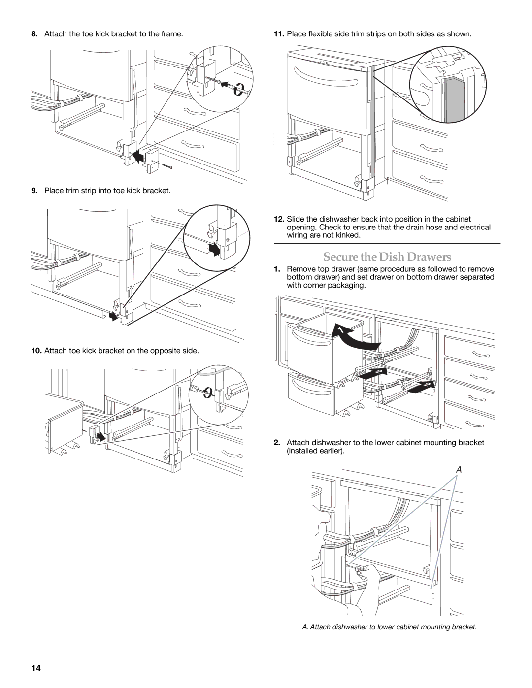 KitchenAid W10216167A installation instructions Secure the Dish Drawers 