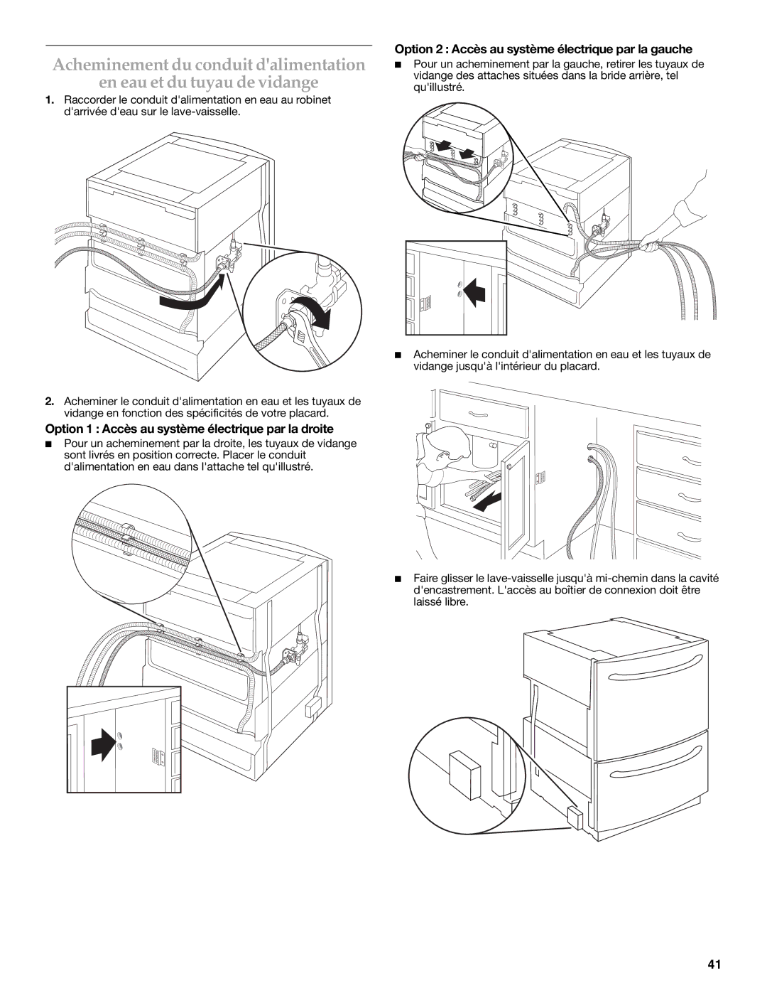 KitchenAid W10216167A installation instructions Option 1 Accès au système électrique par la droite 