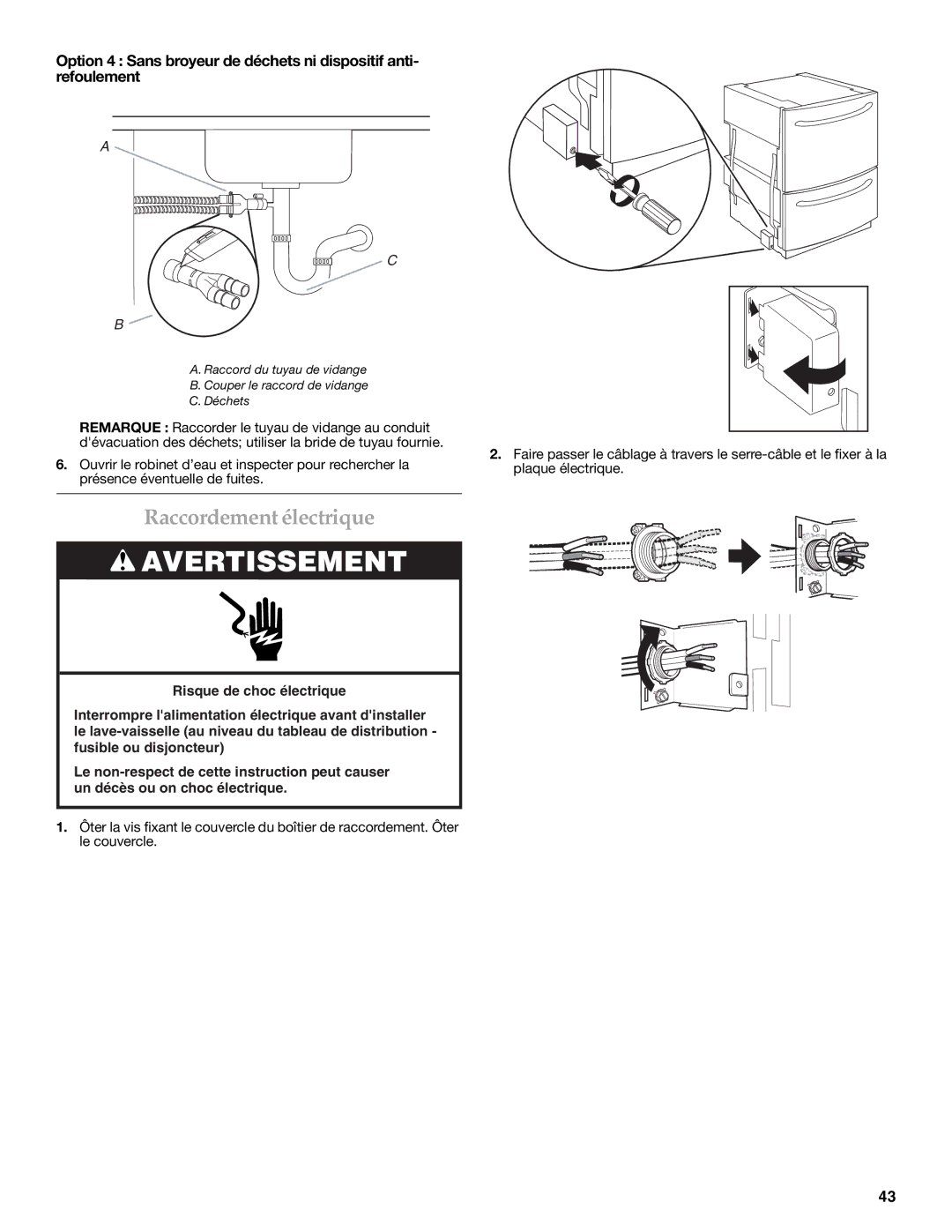 KitchenAid W10216167A installation instructions Raccordement électrique 