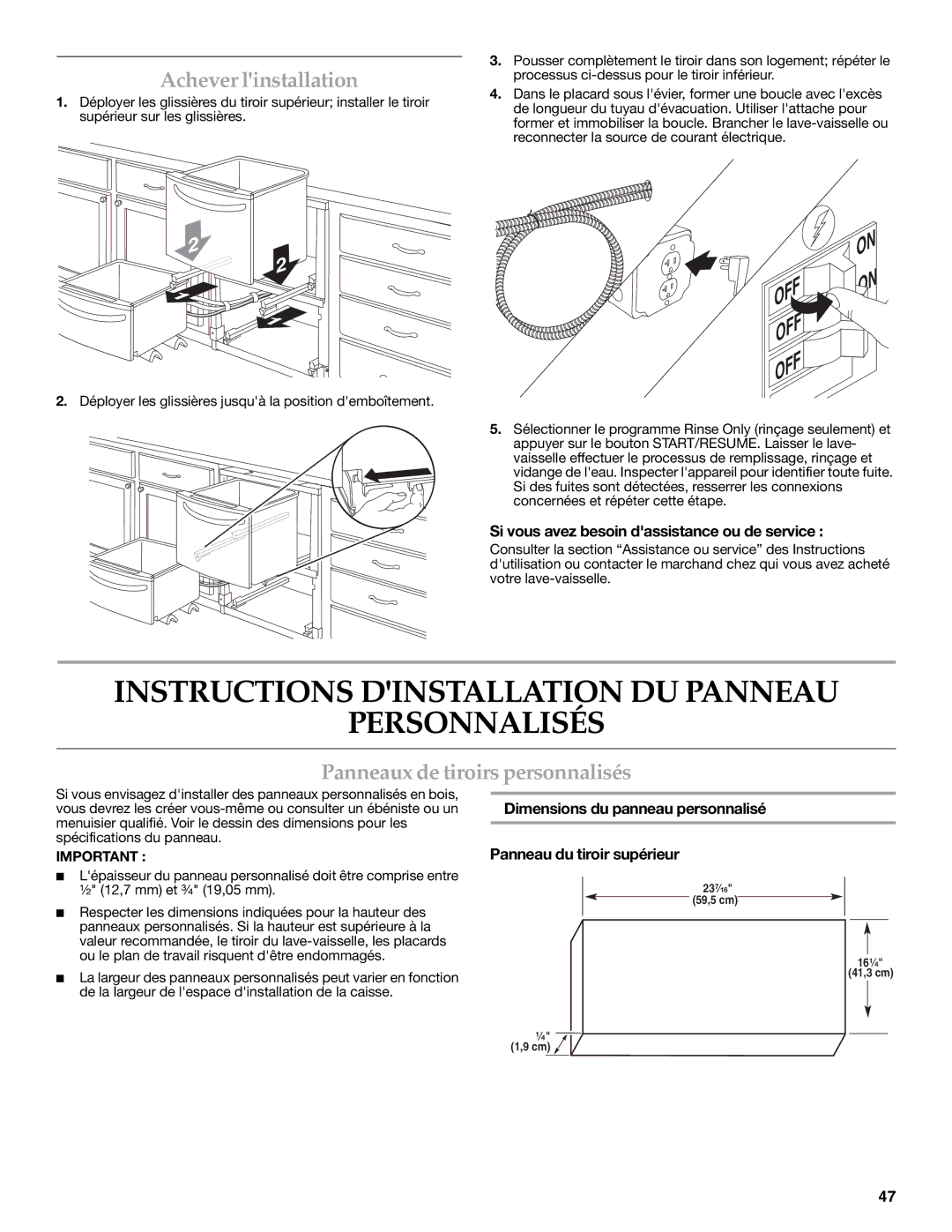 KitchenAid W10216167A installation instructions Instructions Dinstallation DU Panneau Personnalisés, Achever linstallation 