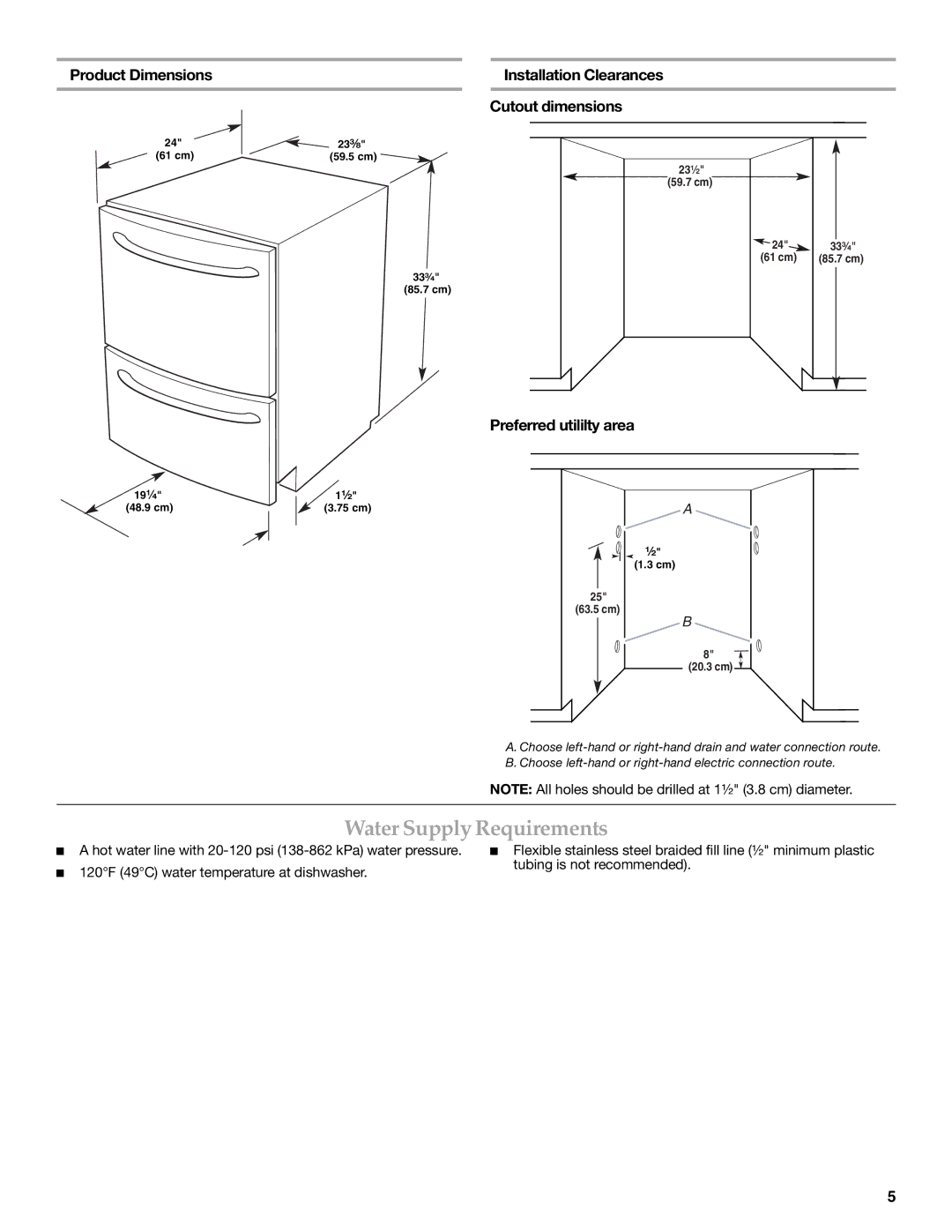 KitchenAid W10216167A installation instructions Water Supply Requirements, Preferred utililty area 