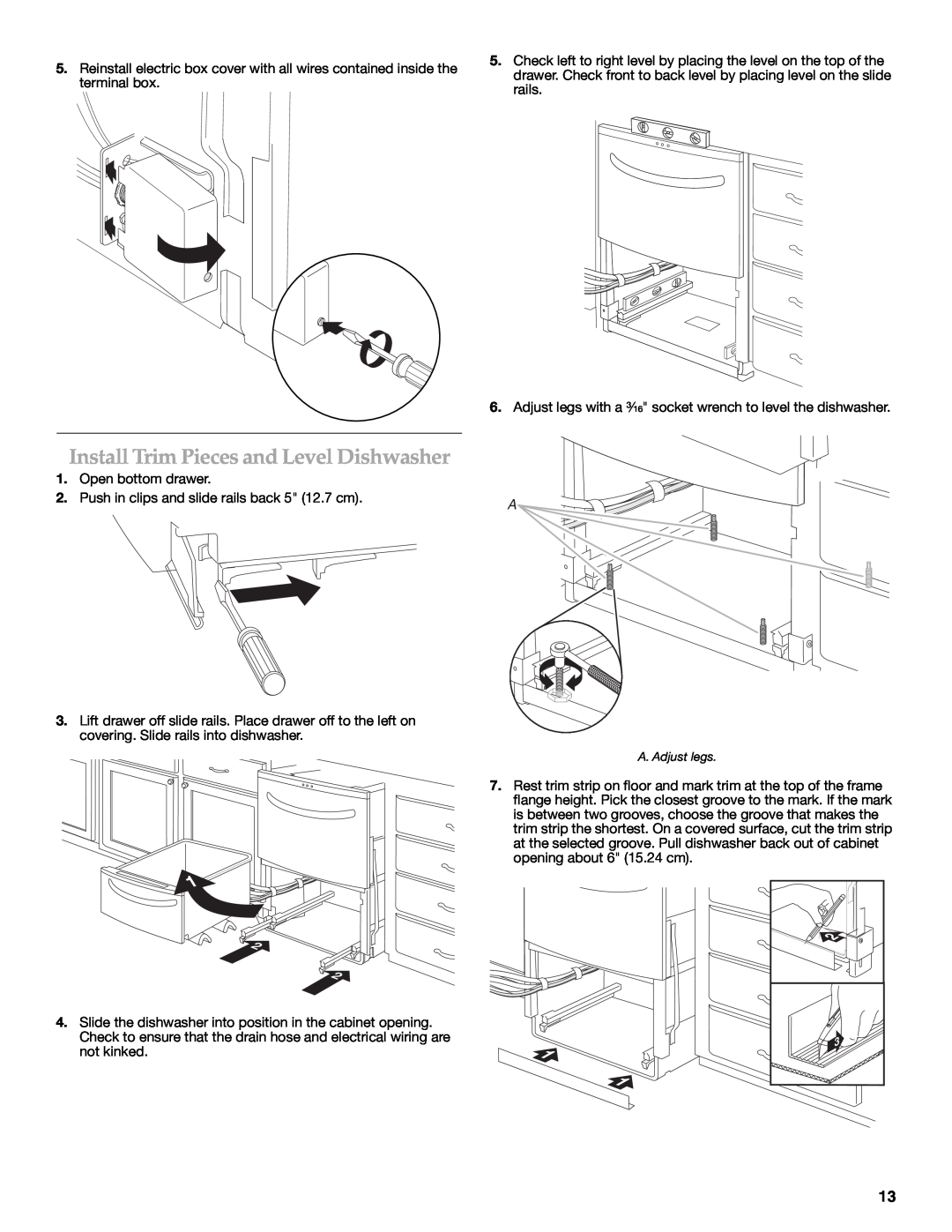 KitchenAid W10216167A installation instructions Install Trim Pieces and Level Dishwasher 