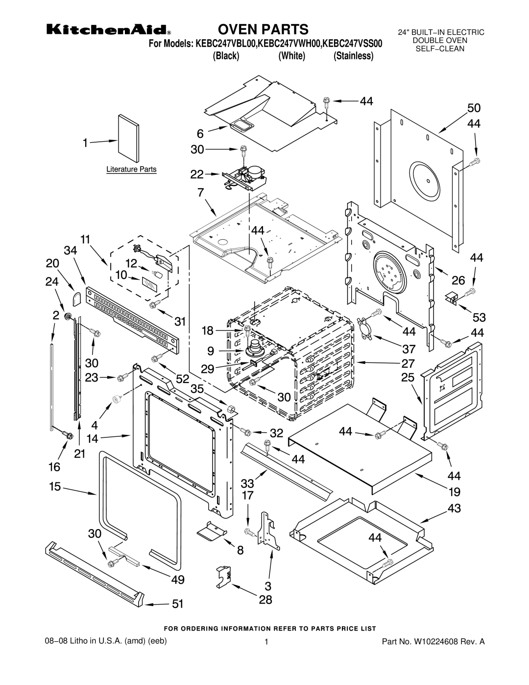 KitchenAid W10224608 manual For Models KEBC247VBL00,KEBC247VWH00,KEBC247VSS00, White 