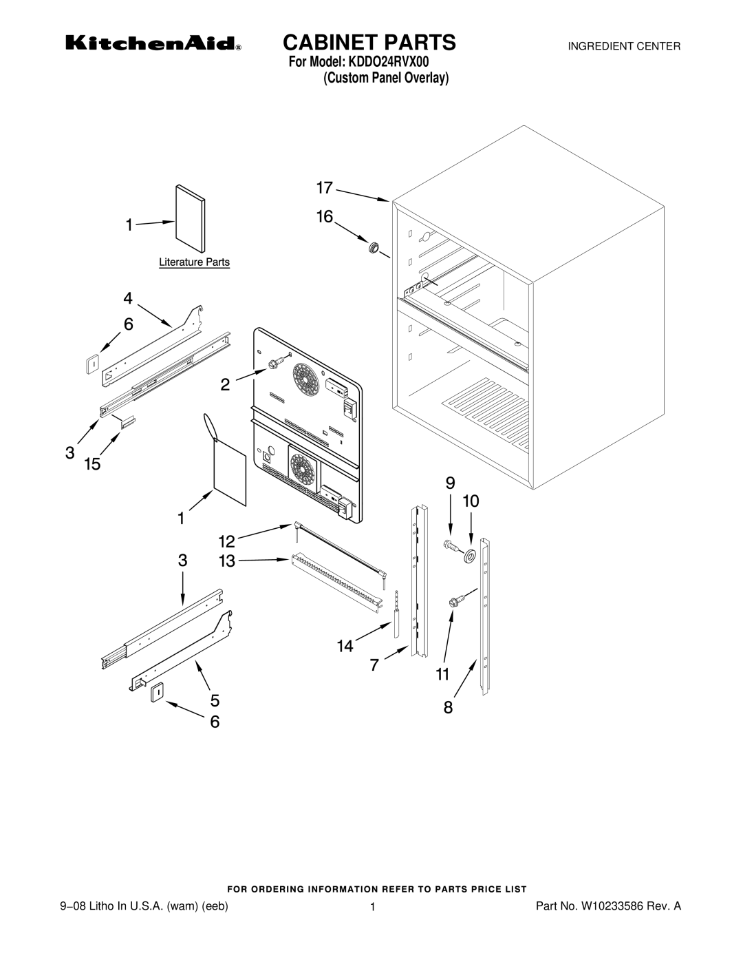 KitchenAid KDDO24RVX00, W10233586 manual Cabinet Parts 