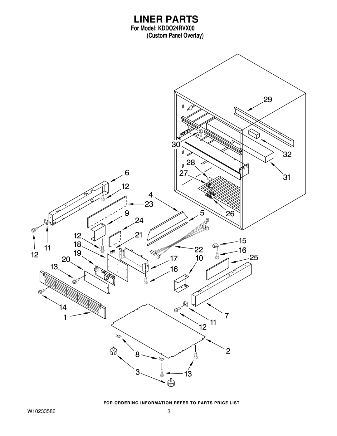 KitchenAid KDDO24RVX00, W10233586 manual Liner Parts 