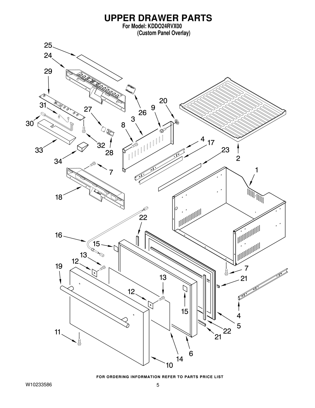 KitchenAid KDDO24RVX00, W10233586 manual Upper Drawer Parts 