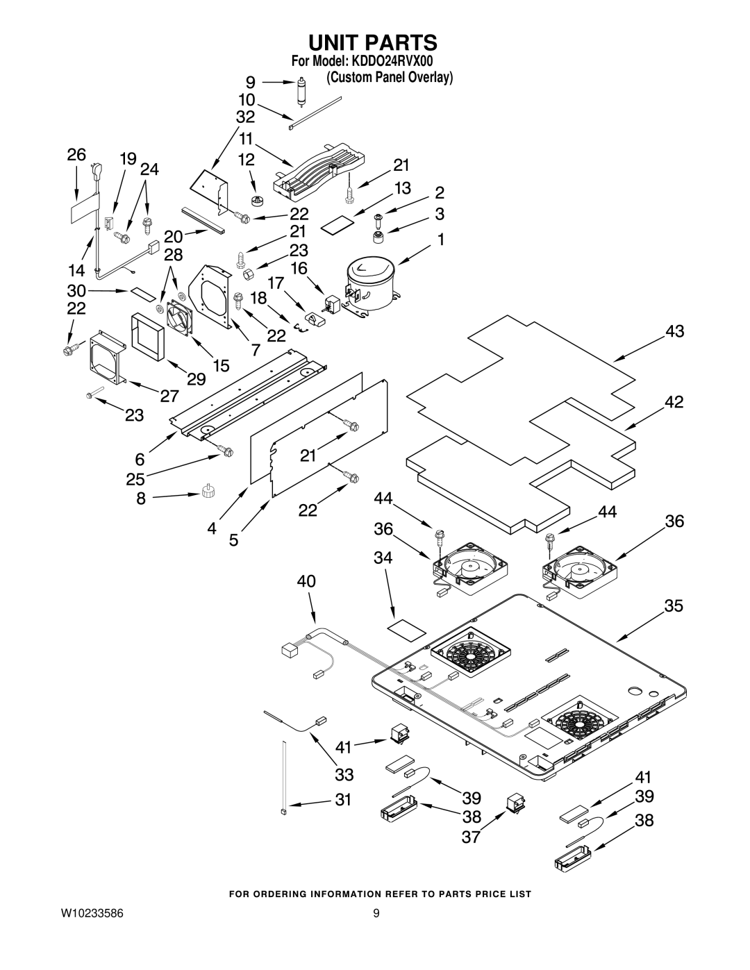 KitchenAid KDDO24RVX00, W10233586 manual Unit Parts 