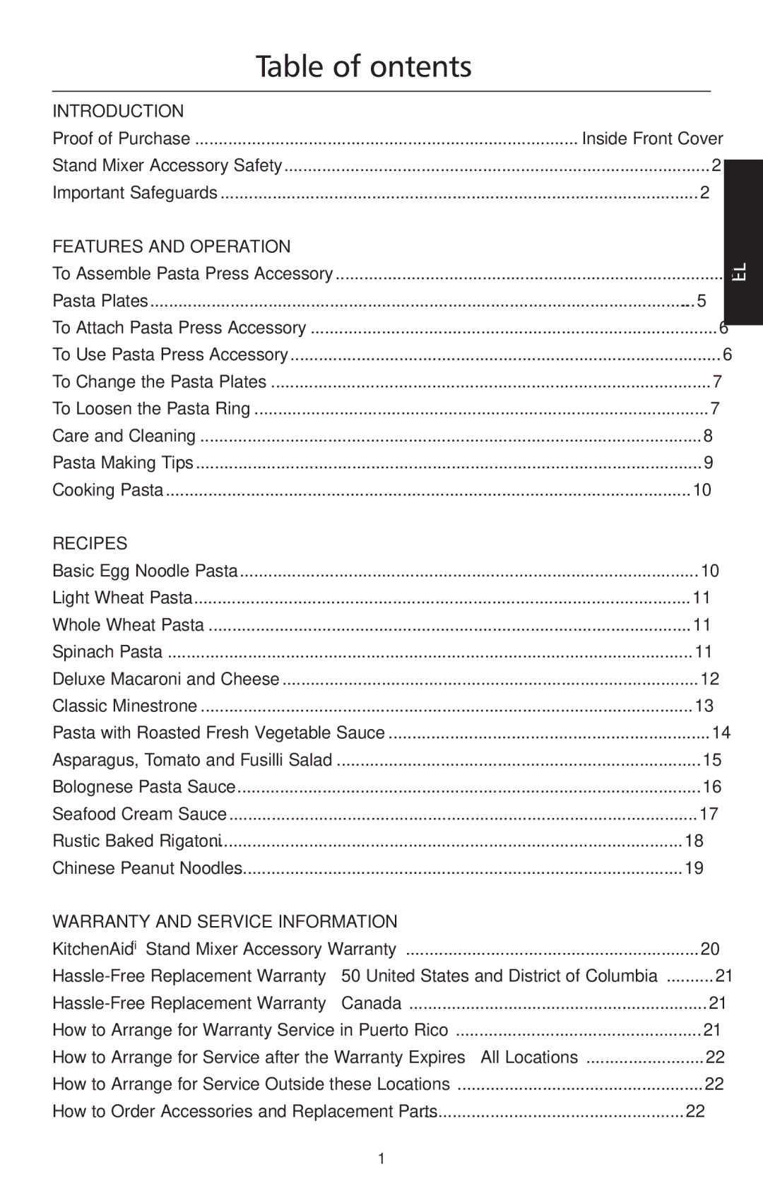 KitchenAid W10236413B manual Table of Contents 