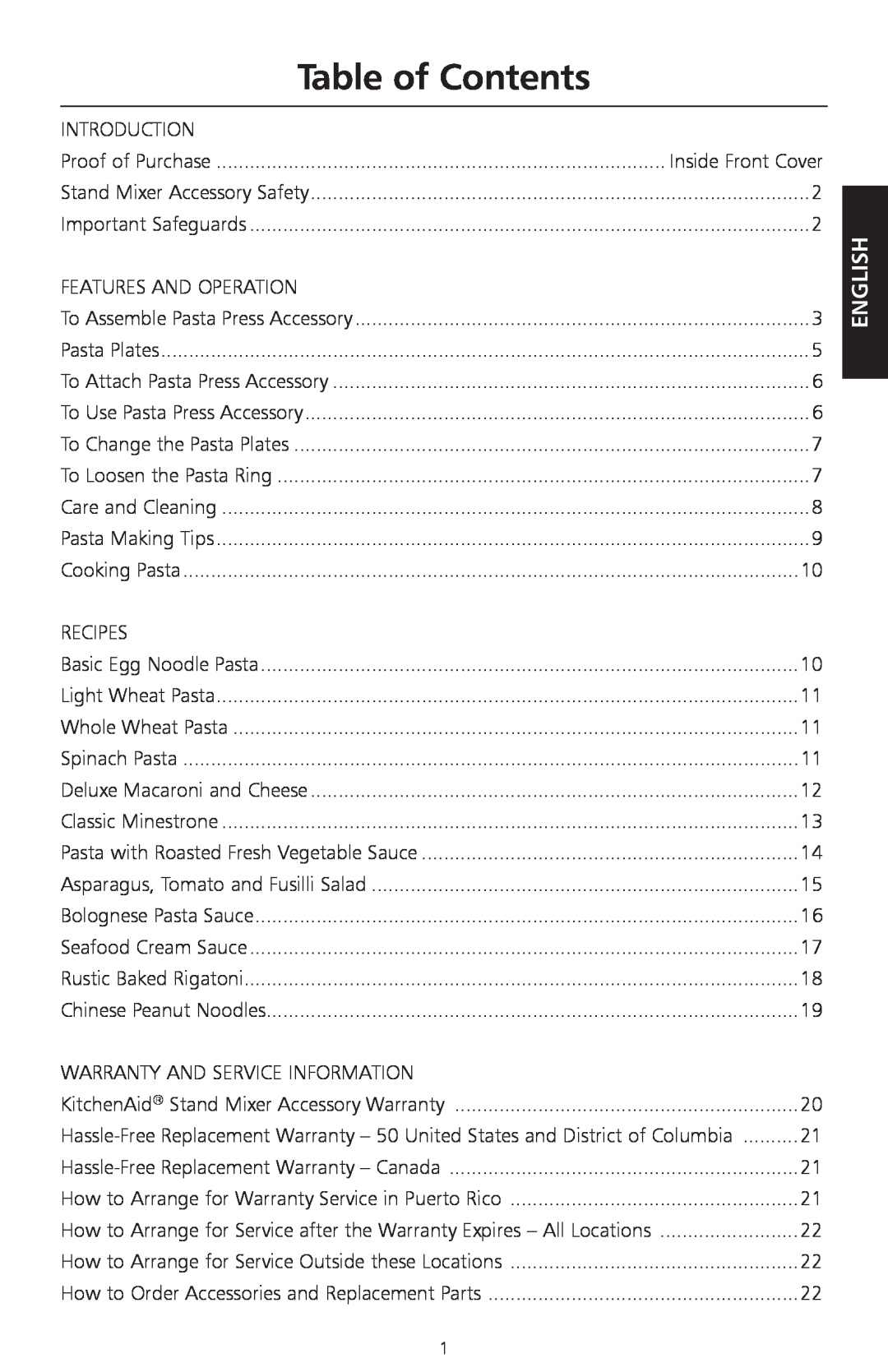 KitchenAid W10236413B manual Table of Contents, English 