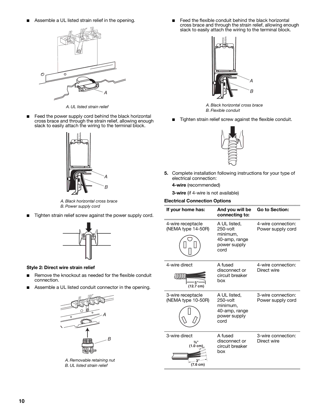 KitchenAid W10246119C Assemble a UL listed strain relief in the opening, Style 2 Direct wire strain relief 