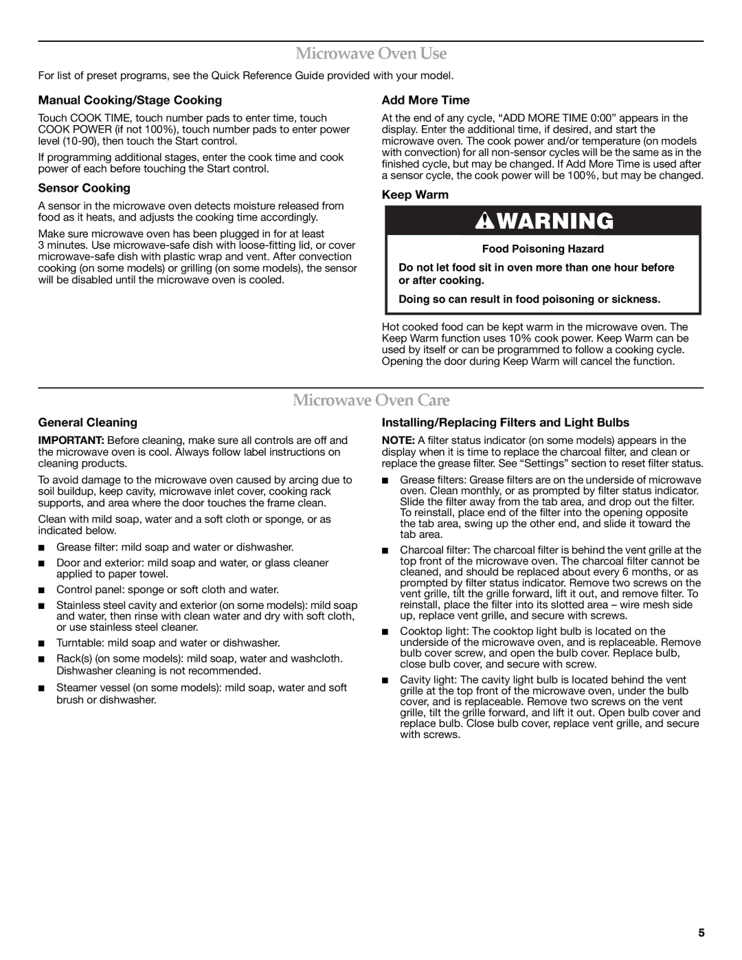 KitchenAid KHMC1857BSS, W10249656A, W10249655A important safety instructions Microwave Oven Use, Microwave Oven Care 