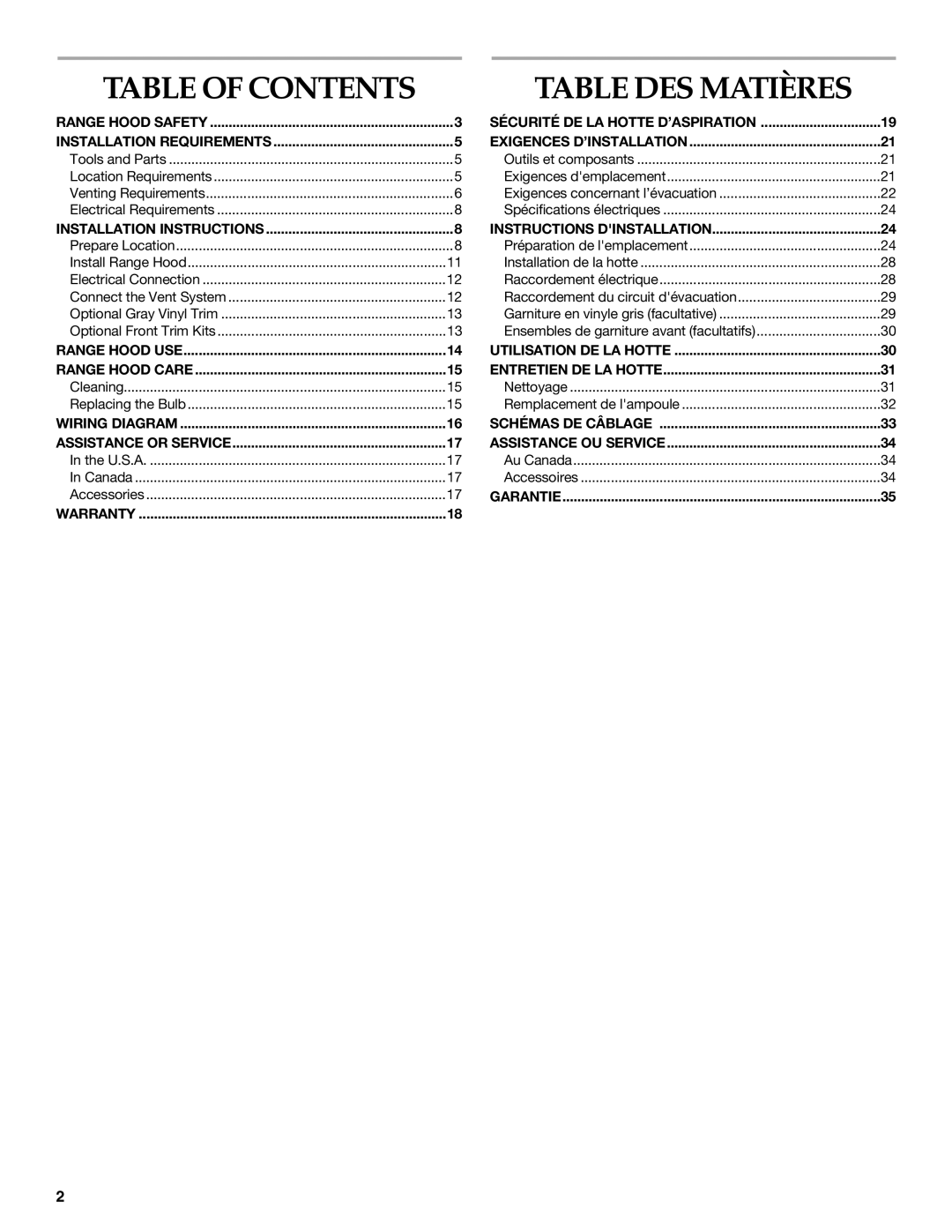 KitchenAid W10267109C installation instructions Table DES Matières, Table of Contents 