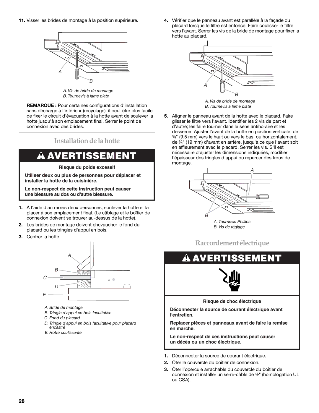 KitchenAid W10267109C installation instructions Installationdela hotte, Raccordementélectrique 