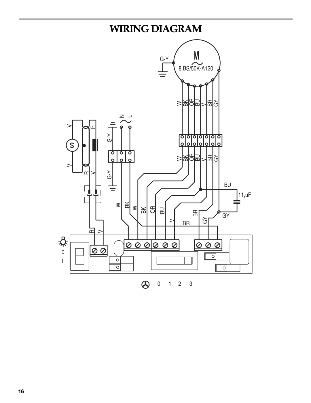KitchenAid W10267109C installation instructions Wiring Diagram, G-Y 8 BS/50K-A120, BU 11,uF GY, 0 1 2 