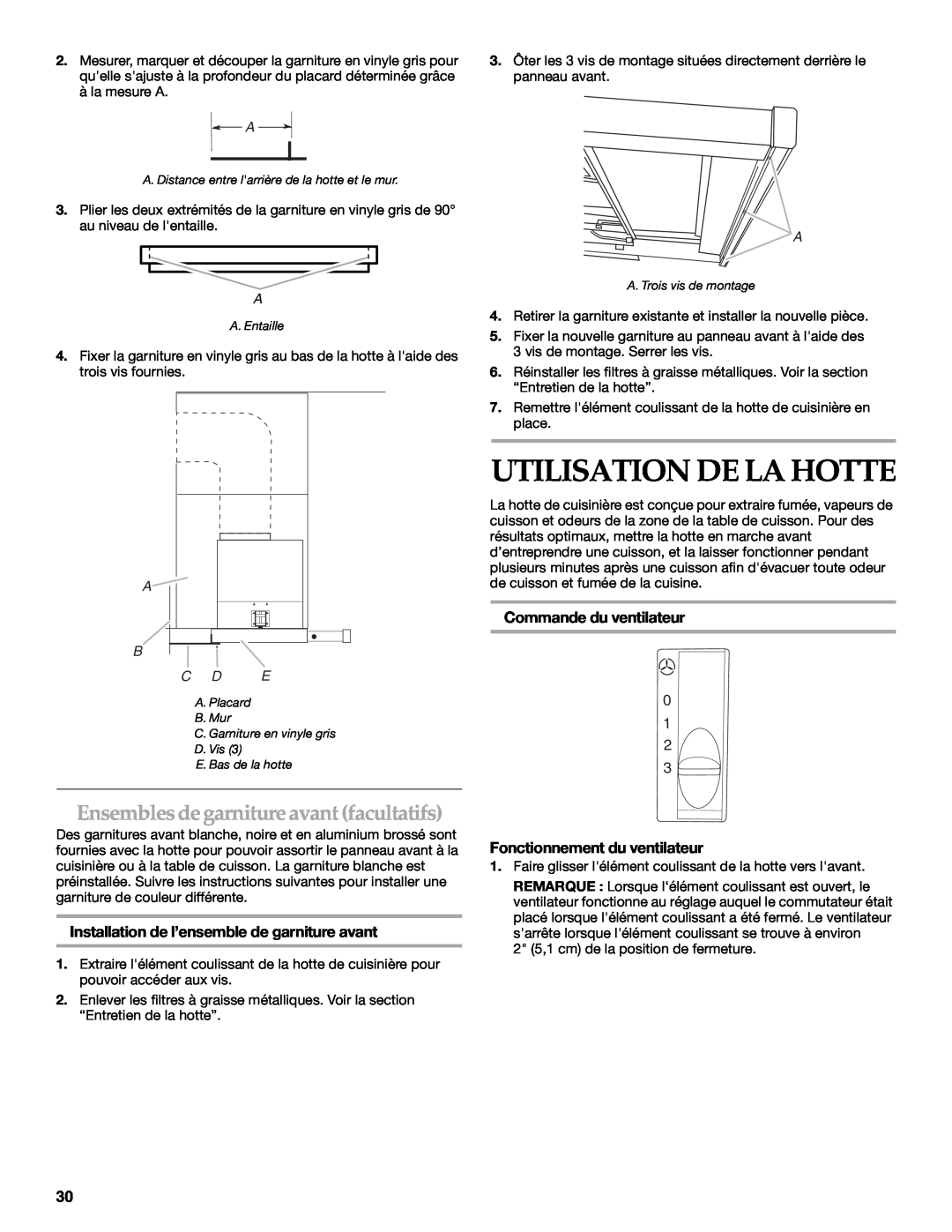 KitchenAid W10267109C Utilisation De La Hotte, Ensembles degarniture avant facultatifs, Commande du ventilateur 