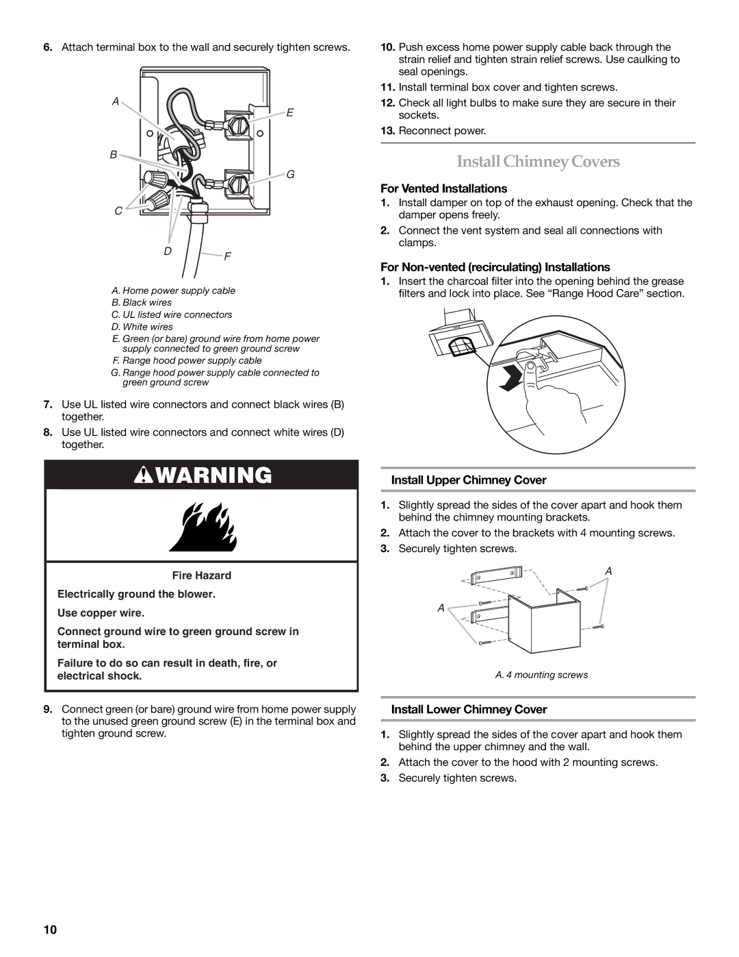 KitchenAid W10268948C Install Chimney Covers, For Vented Installations, Install Upper Chimney Cover 