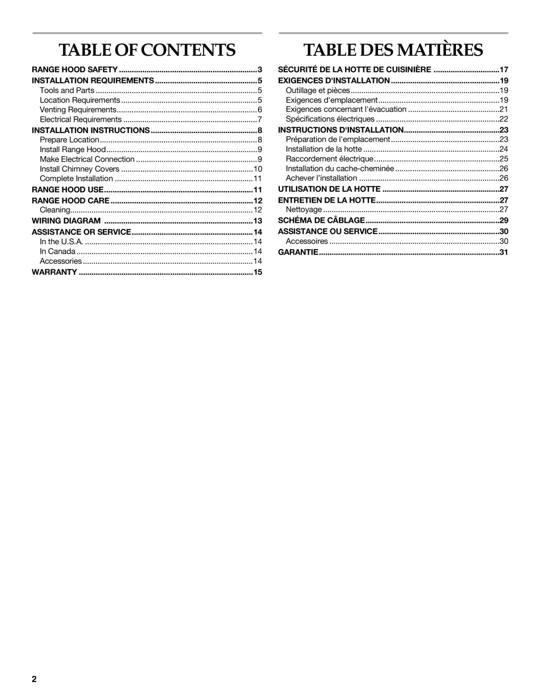 KitchenAid W10268948C installation instructions Table DES Matières, Table of Contents 