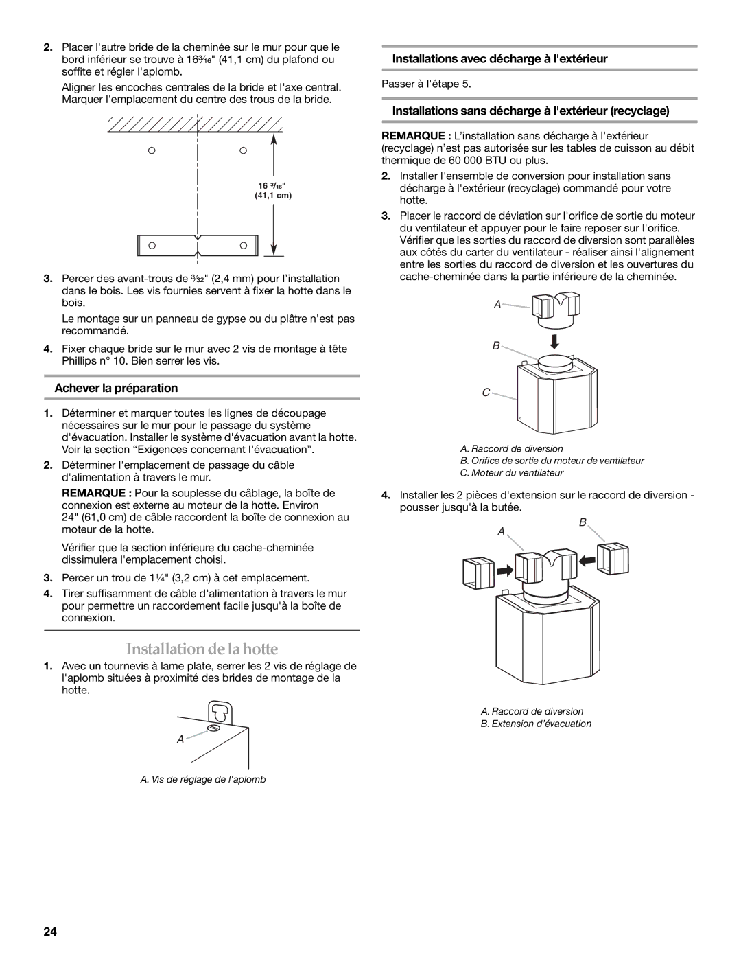 KitchenAid W10268948C Installationdela hotte, Achever la préparation, Installations avec décharge à lextérieur 