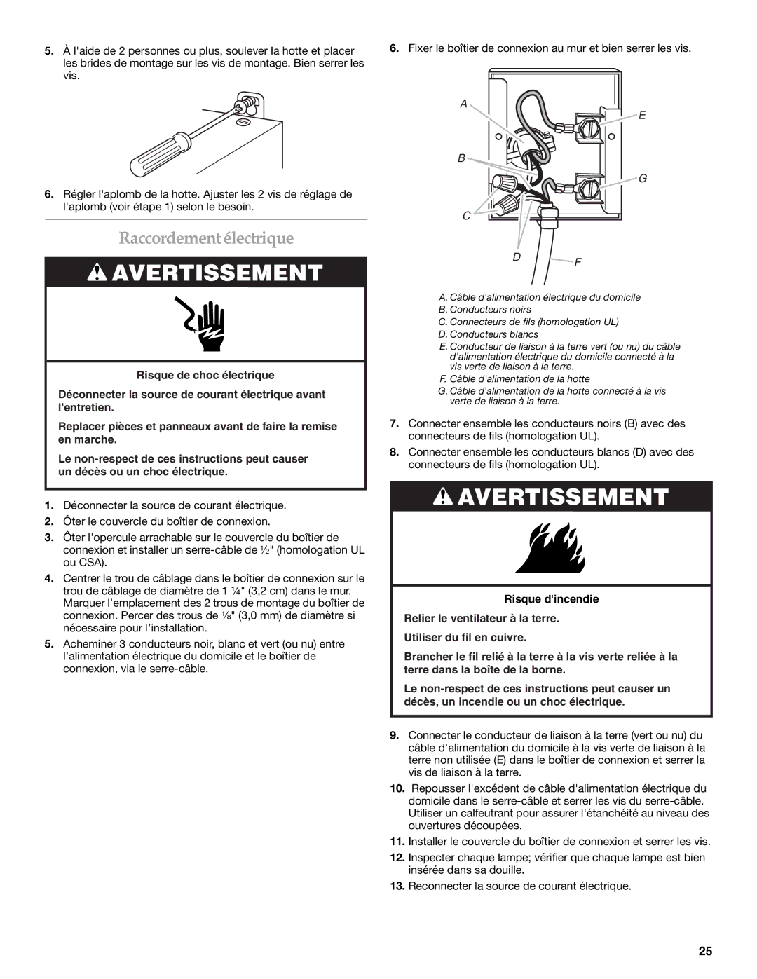 KitchenAid W10268948C installation instructions Raccordementélectrique 