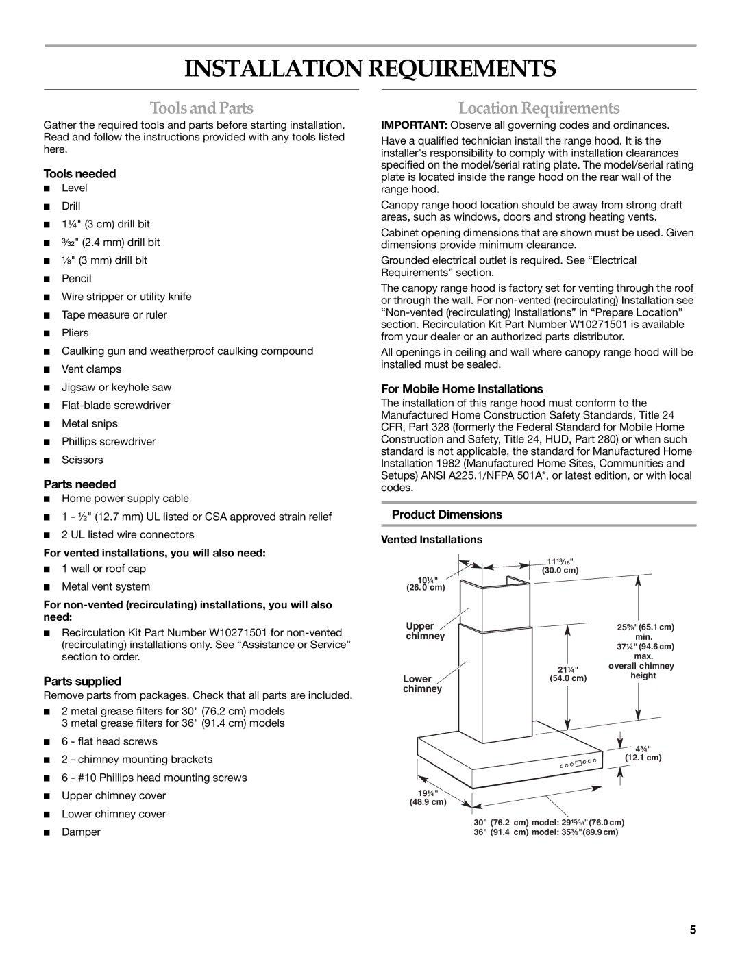 KitchenAid W10268948C installation instructions Installation Requirements, ToolsandParts, Location Requirements 