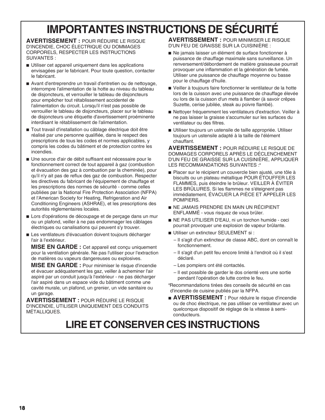 KitchenAid W10268948C installation instructions Importantes Instructions De Sécurité, Lire Et Conserver Ces Instructions 