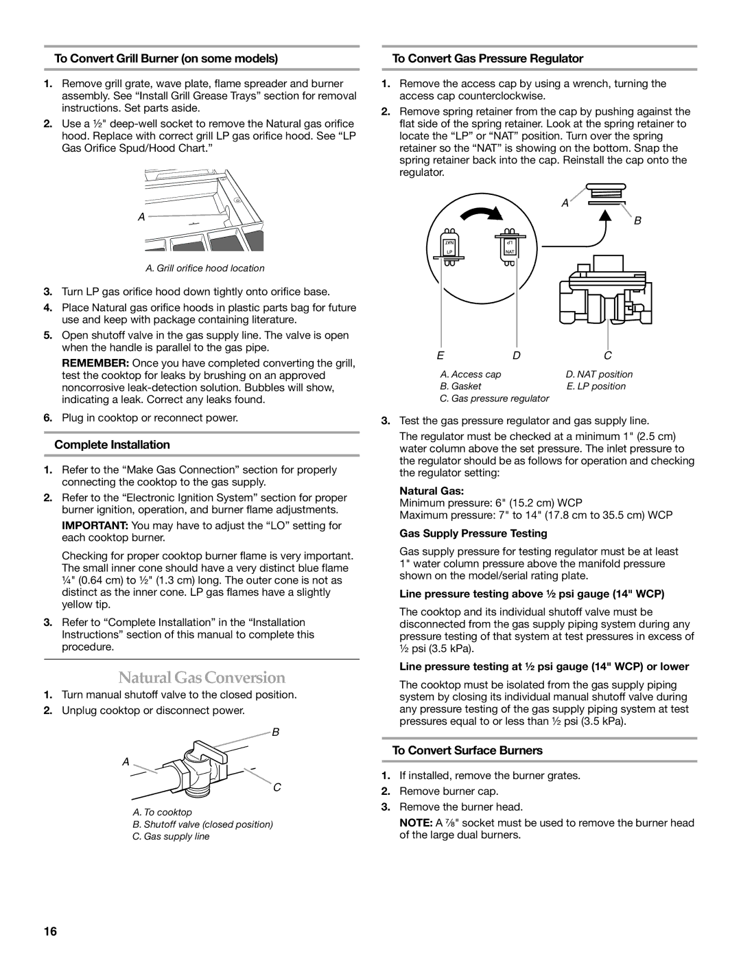 KitchenAid W10271686B Natural Gas Conversion, To Convert Grill Burner on some models, Complete Installation 