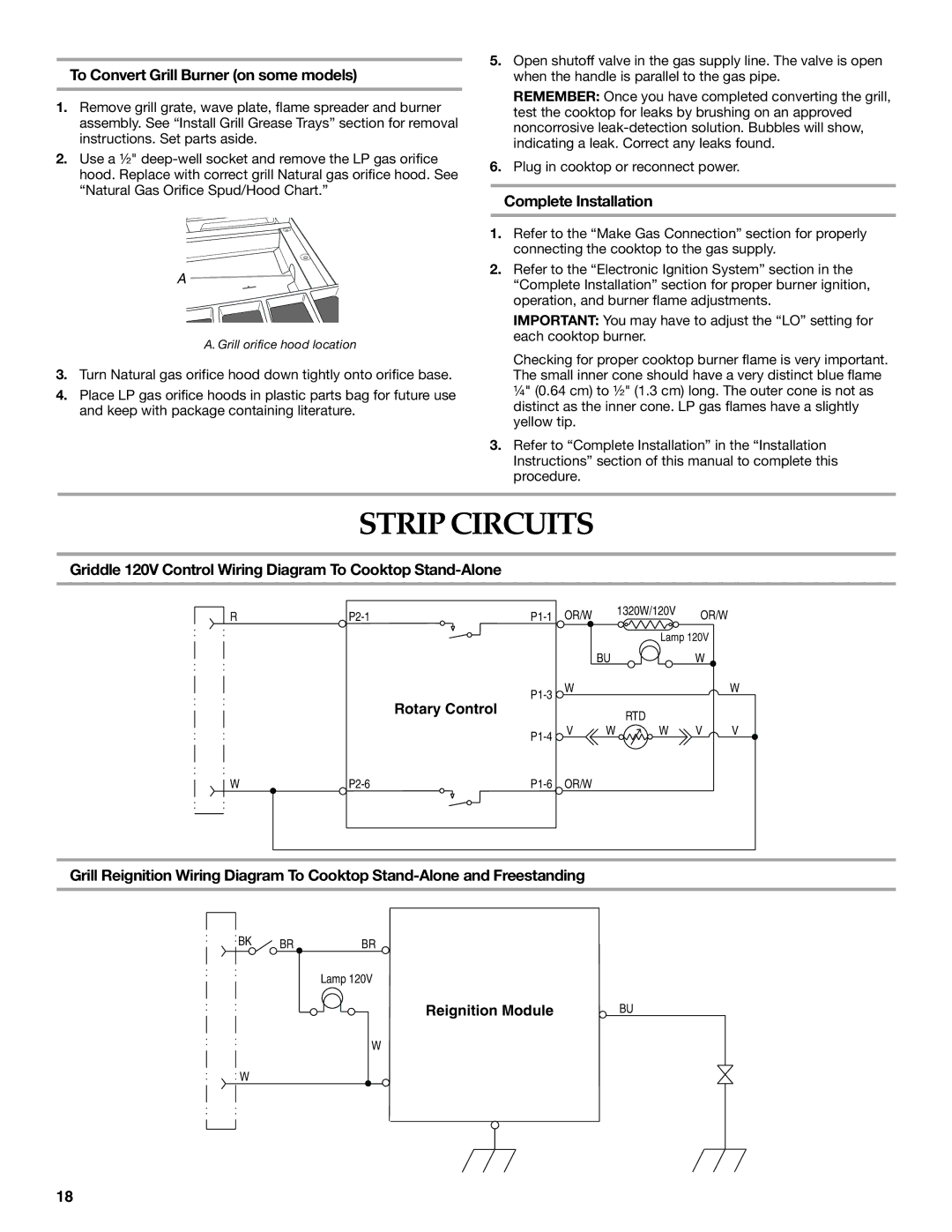 KitchenAid W10271686B installation instructions Strip Circuits, Griddle 120V Control Wiring Diagram To Cooktop Stand-Alone 