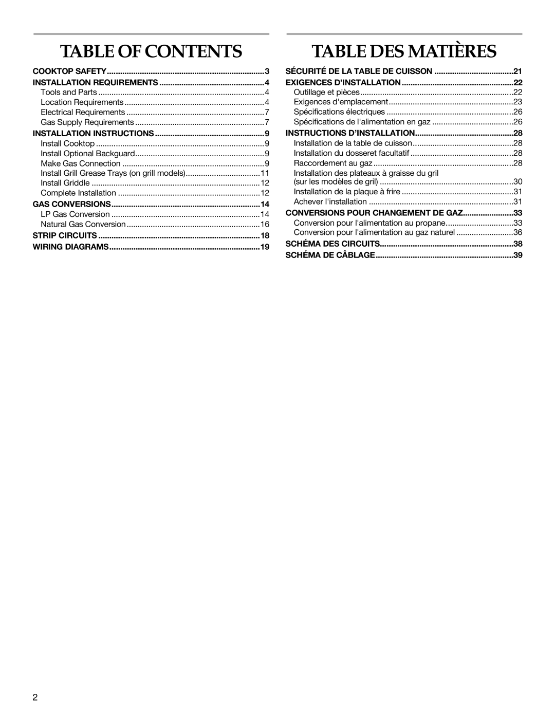 KitchenAid W10271686B installation instructions Table DES Matières, Table of Contents 